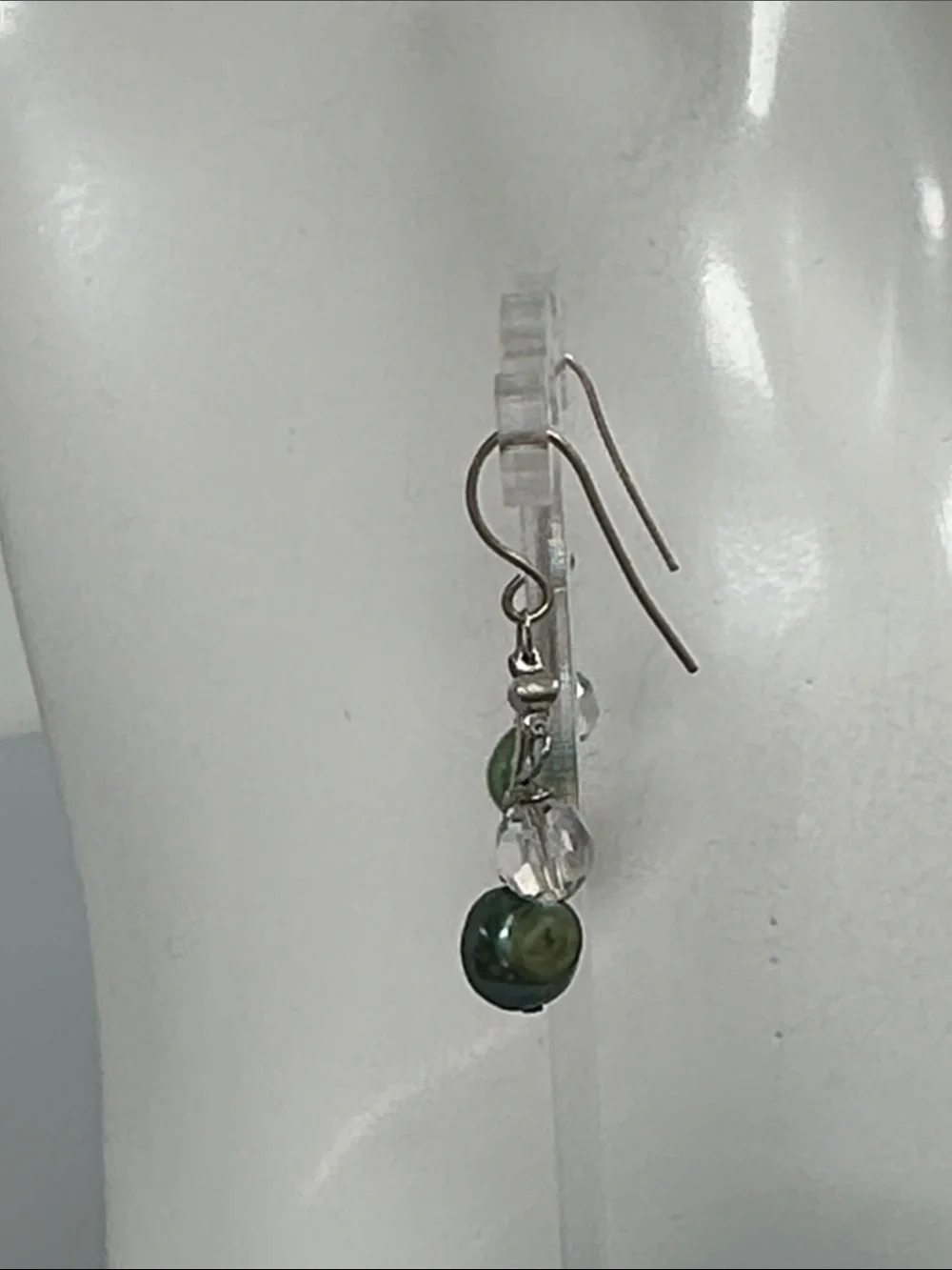 Green Pearl and Crystal Drop Earrings - Classic Dangle Style
